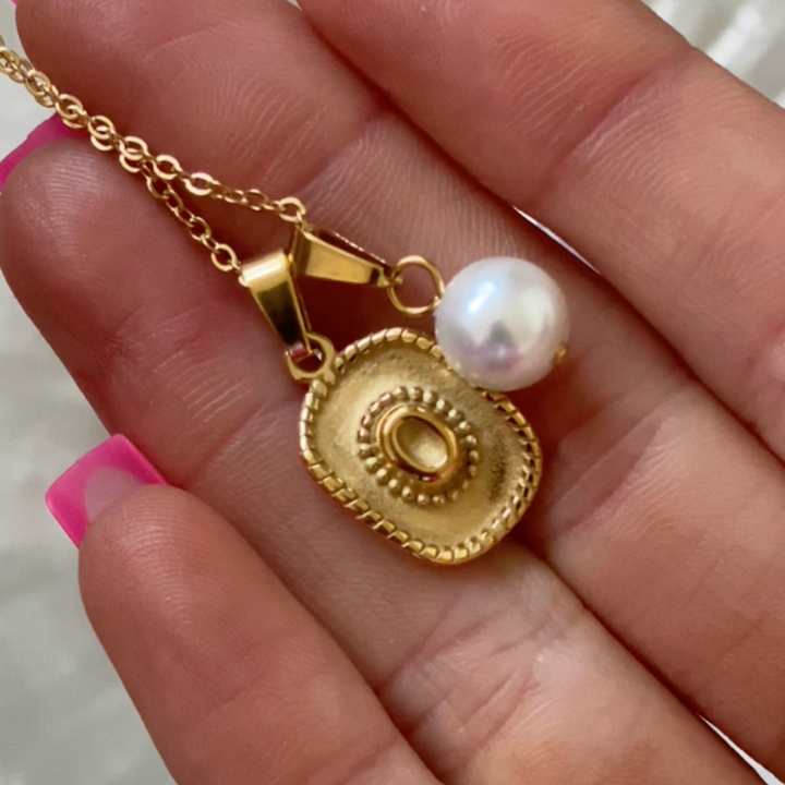 Cowgirl Hat & Pearl Necklace