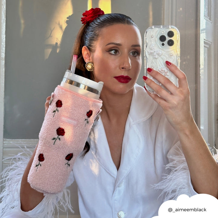 Tumbler Carry Case - Embroidered Roses Teddy