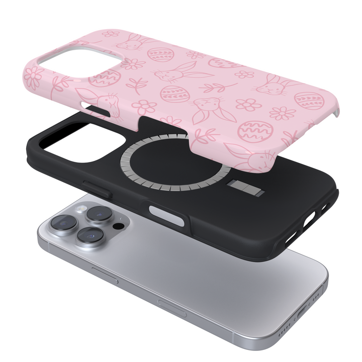 Phone case with pink floral design on a white background