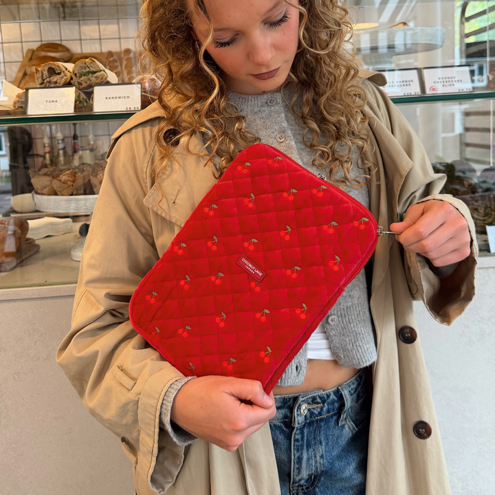 Quilted Cherry Velvet iPad Sleeve