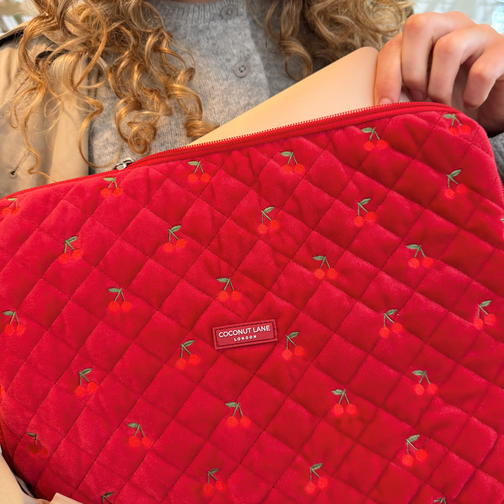 Quilted Cherry Velvet Laptop Sleeve
