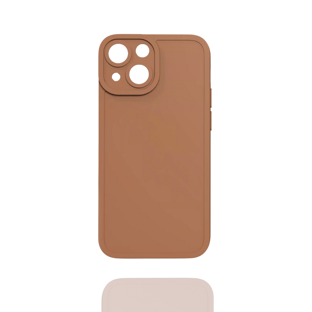 The NAKD Phone Case - Chocolate Brown by Coconut Lane boasts a minimalist design with a raised section at the top left corner, featuring three circular cutouts for camera lenses and a flash. The smooth surface of the case has rounded edges and provides coverage for the back and sides of a phone.