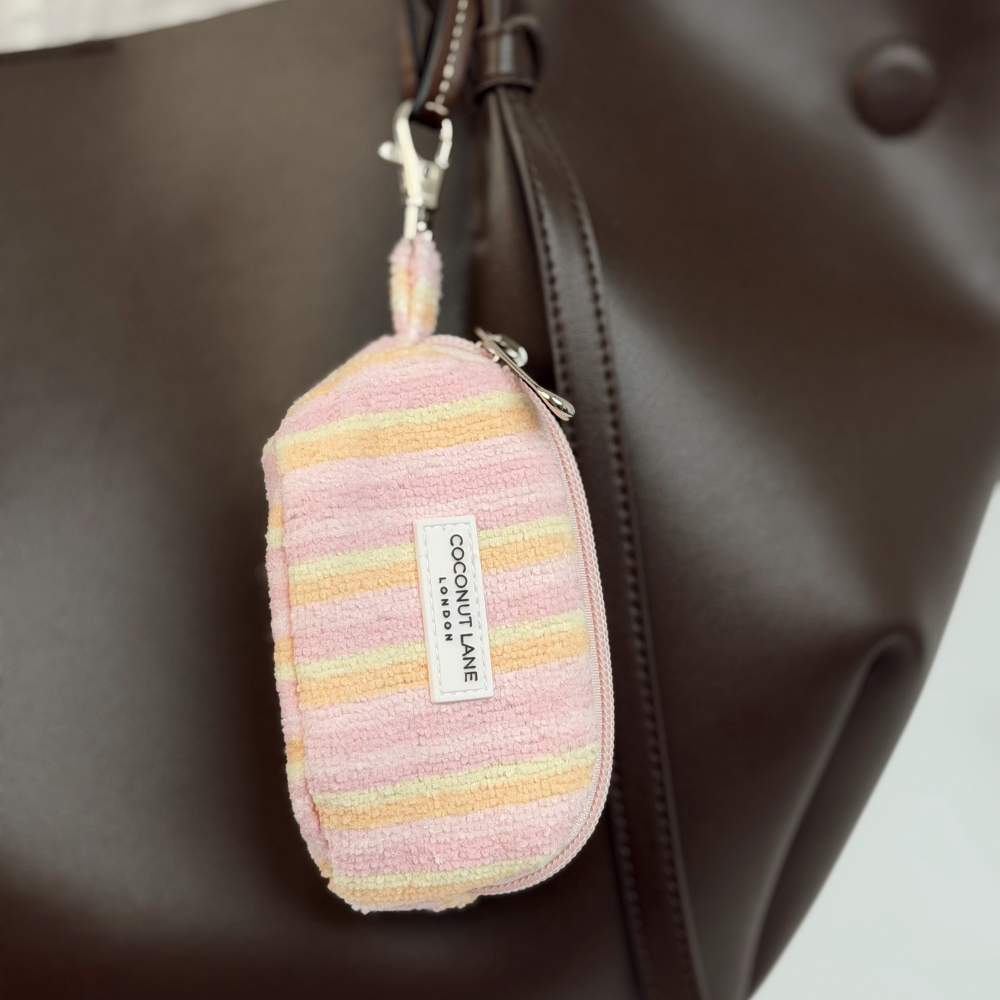 Mini towel keyring bag in pastel stripes on bag