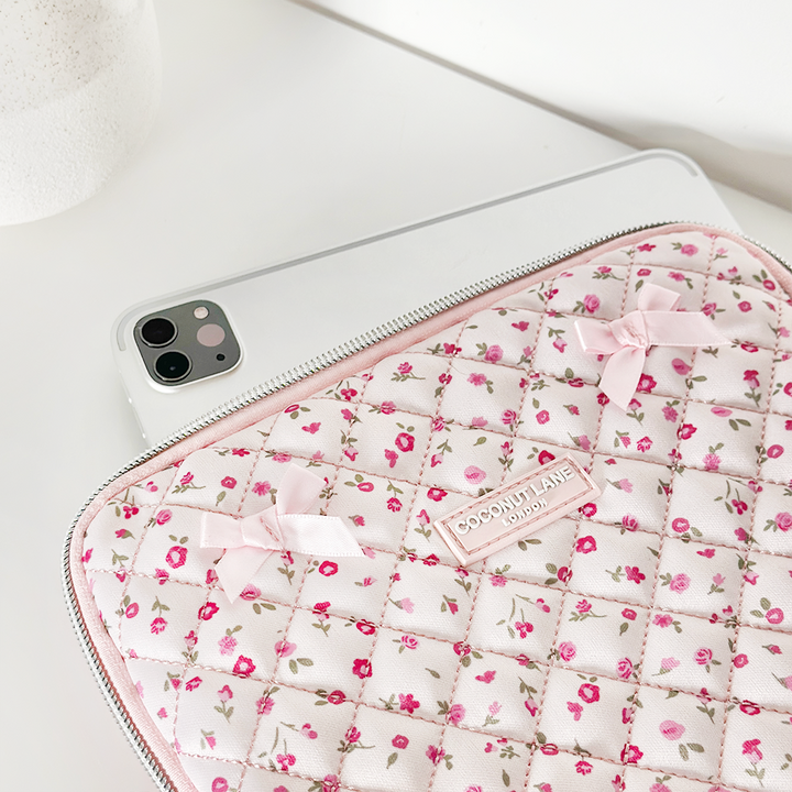 Quilted Pink Watercolour Flowers iPad Sleeve