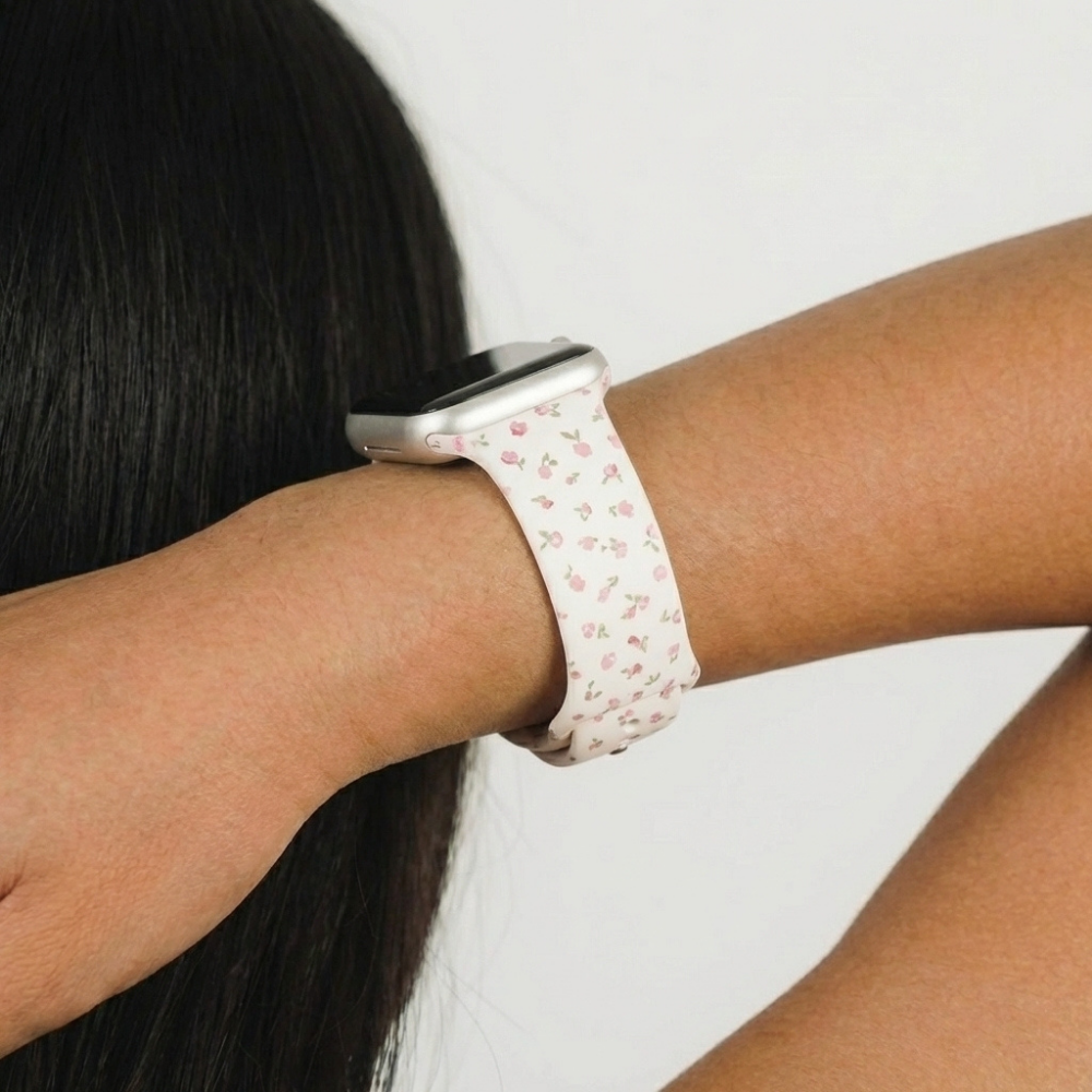 Pink Watercolour Flowers Apple Watch Strap