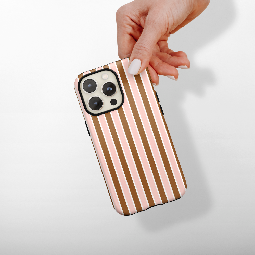 Pink, white and cocoa vertical stripes.
