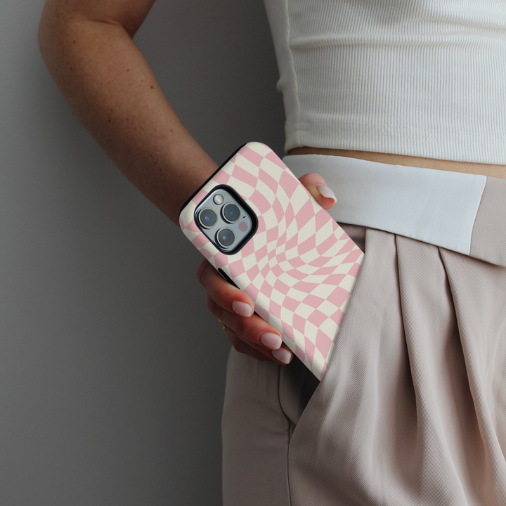 Tough MagSafe® Phone Case - Pink Wavy Checkerboard