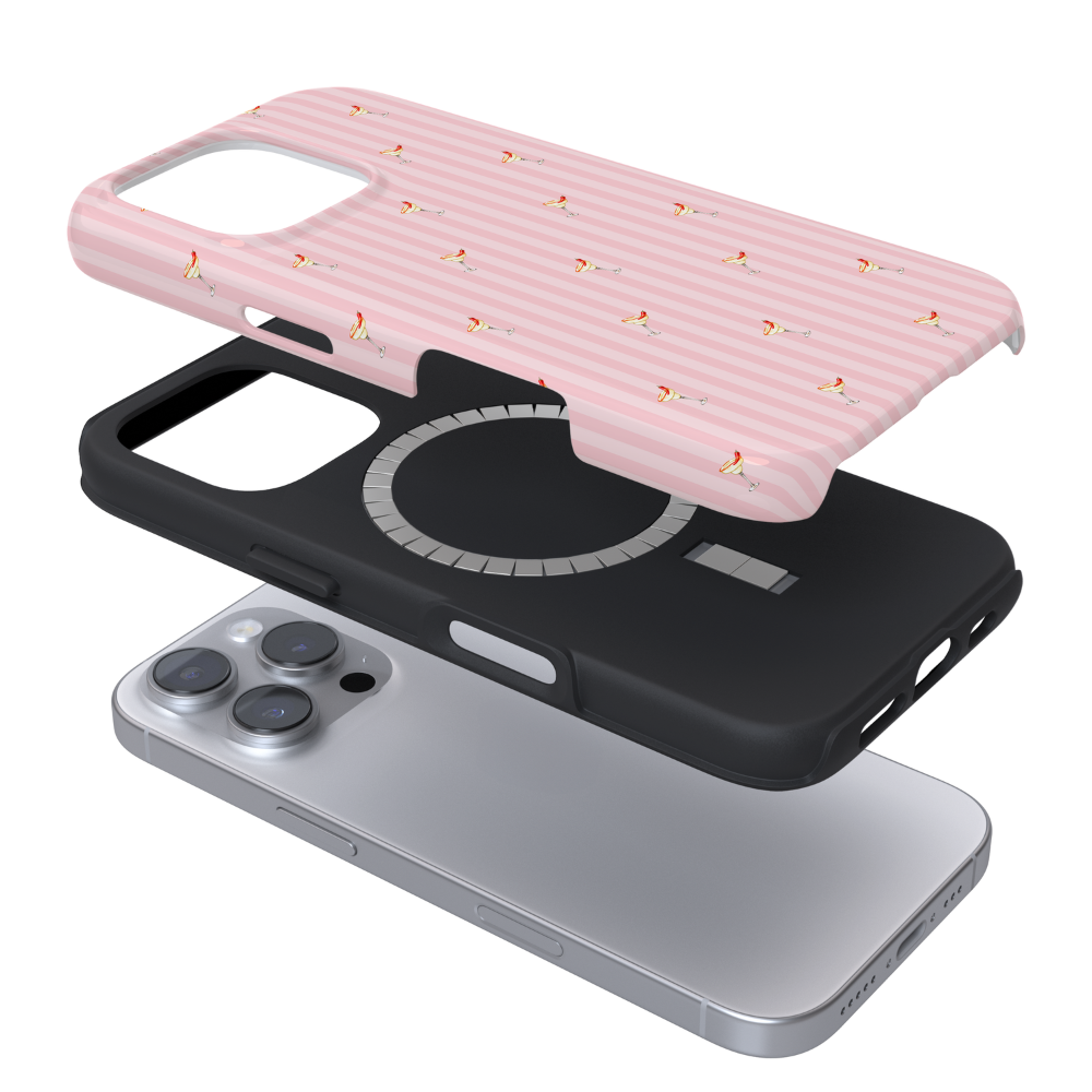 Spicy margaritas on a pink striped case.
