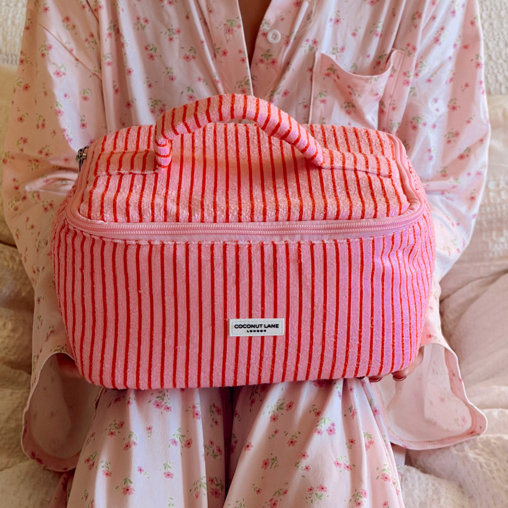 Close up shot of the Cherry Stripes Vanity Case