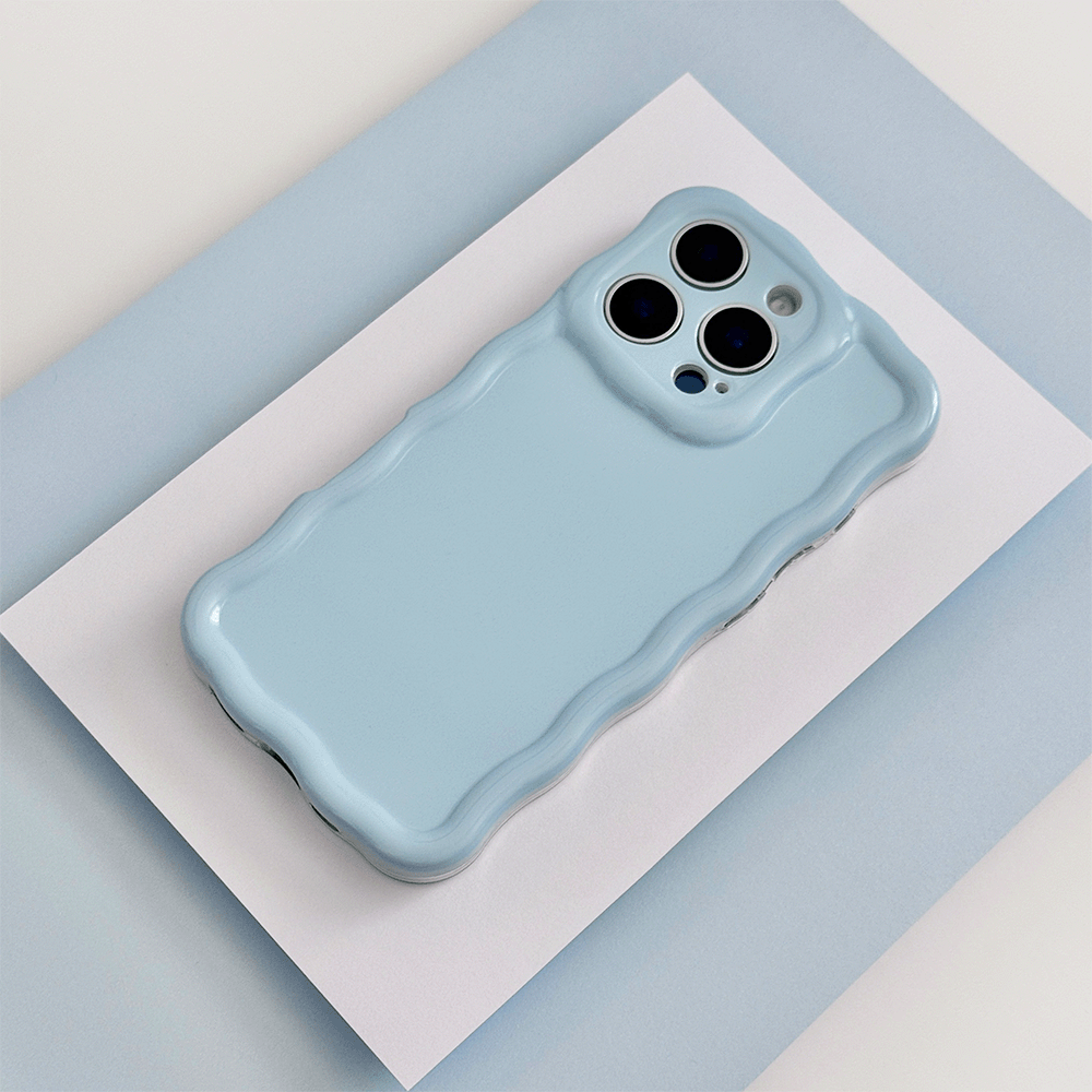 Plain baby blue coloured Phone Case with wavy edge effect.