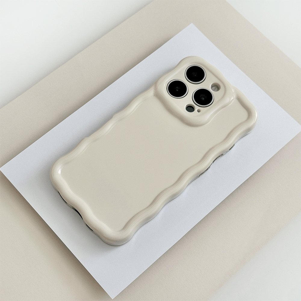 Plain creamy white coloured Phone Case with wavy edge effect.