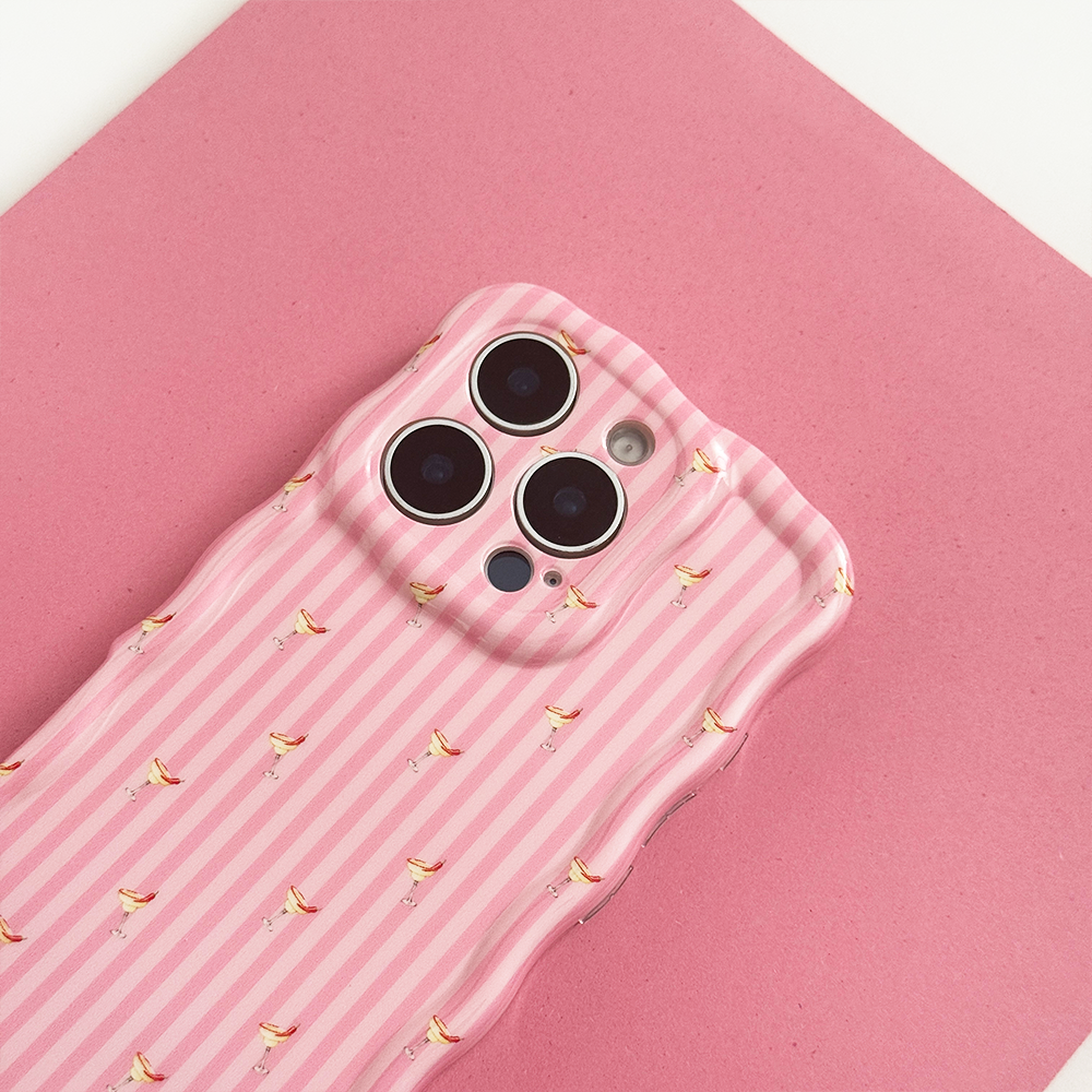 Pink stripe Phone Case with wavy edges and margarita print.
