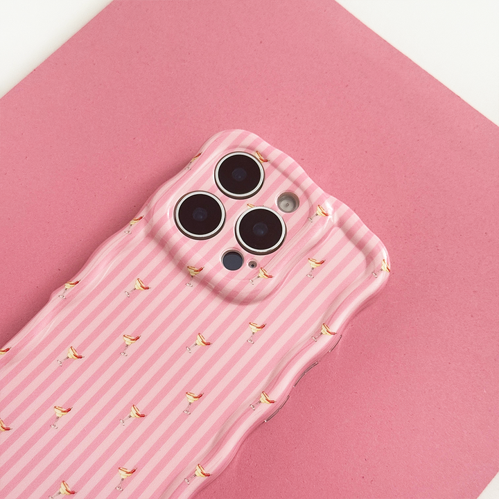 Pink stripe Phone Case with wavy edges and margarita print.