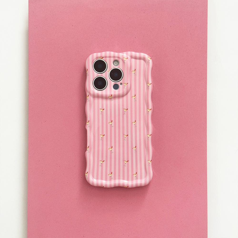 Pink stripe Phone Case with wavy edges and margarita print.