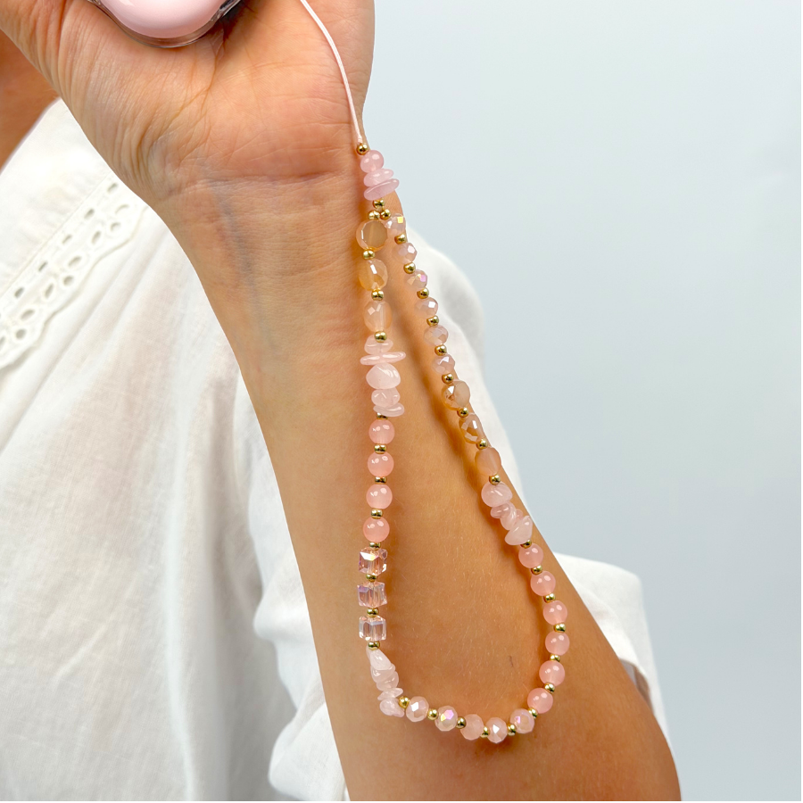 Pink and Gold Phone Strap attached to phone