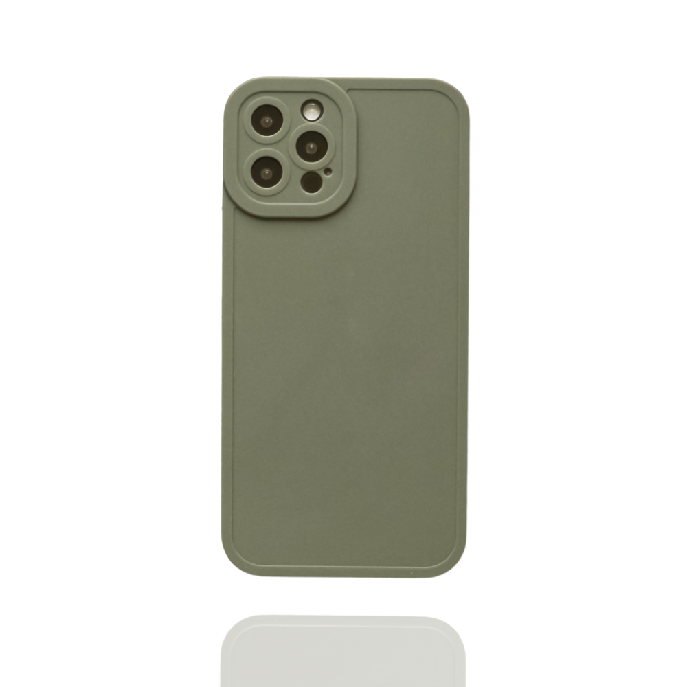 The Coconut Lane NAKD Phone Case - Khaki is a green accessory designed for smartphones with three rear cameras and a flash. Its minimalist smooth finish offers full camera protection, covering the back and sides of the device while ensuring a snug fit around the camera module. The case is displayed against a white background.