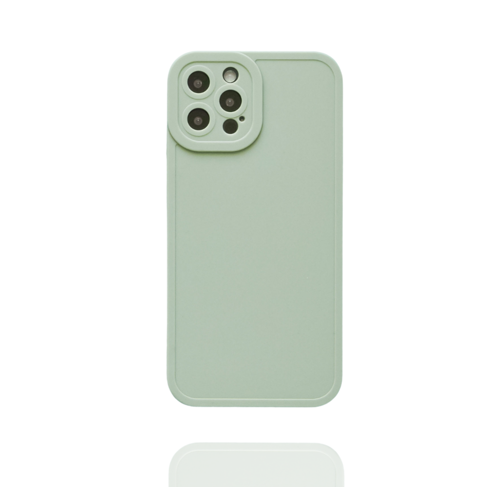 The NAKD Phone Case - Sage by Coconut Lane is depicted against a plain white background. This light green smartphone case is crafted from soft, flexible TPU and features four camera cutouts on the back for full camera protection. The case has a smooth, matte finish with subtle detailing.